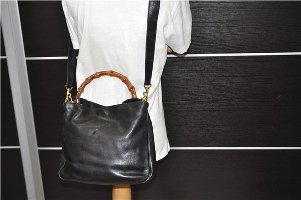 Authentic GUCCI Bamboo Shoulder Bag Purse Nylon Leather Black Junk 5629C