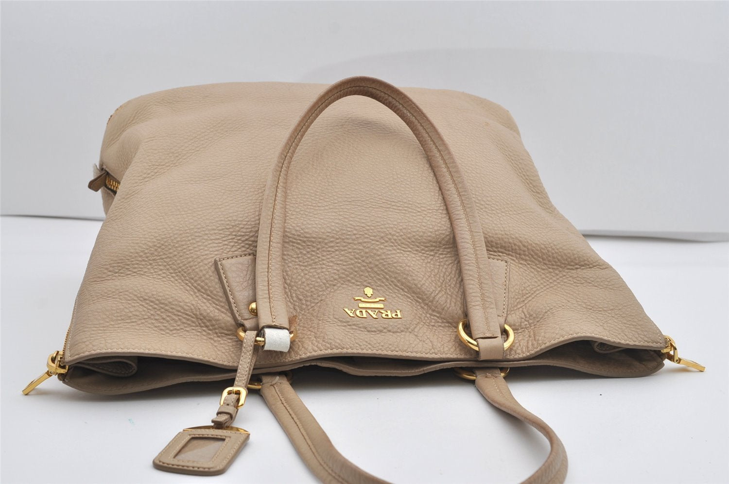 Authentic PRADA Vintage Leather Nappa Shoulder Tote Bag Beige 5630I