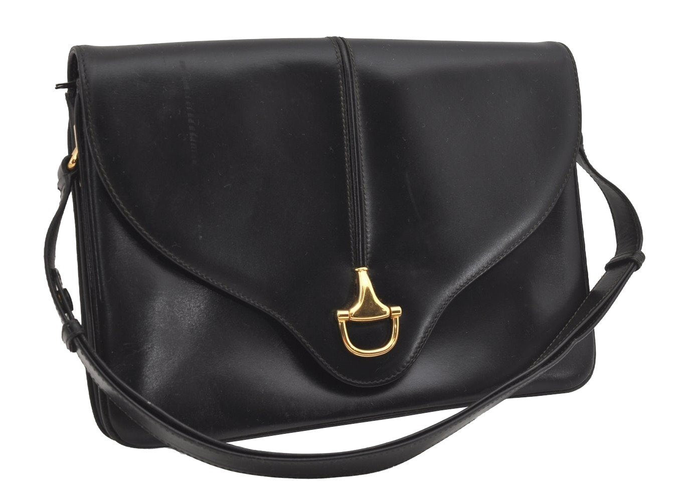 Authentic GUCCI Vintage Shoulder Hand Bag Purse Leather Black 5632I