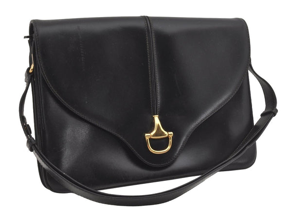 Authentic GUCCI Vintage Shoulder Hand Bag Purse Leather Black 5632I