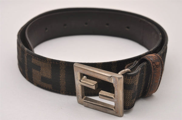 Authentic FENDI Vintage Zucca Belt Canvas Leather 25.2-29.1" Brown Black 5636I