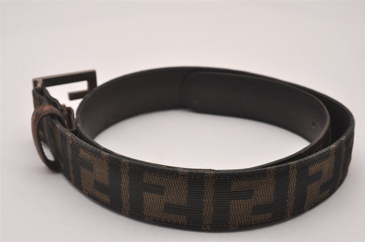 Authentic FENDI Vintage Zucca Belt Canvas Leather 25.2-29.1