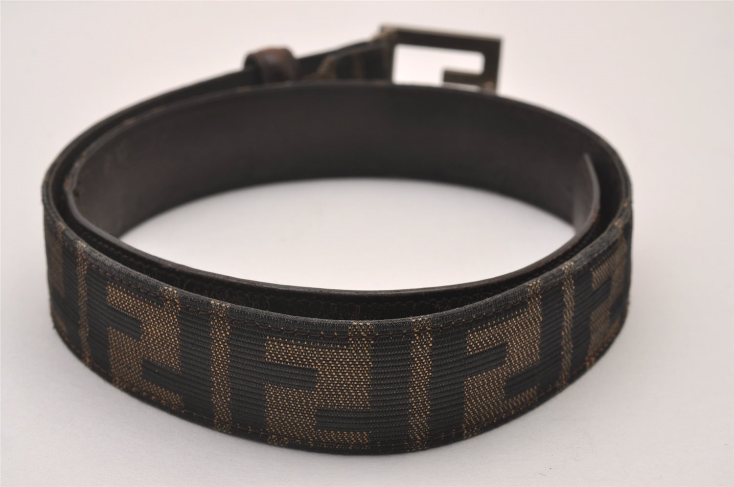 Authentic FENDI Vintage Zucca Belt Canvas Leather 25.2-29.1