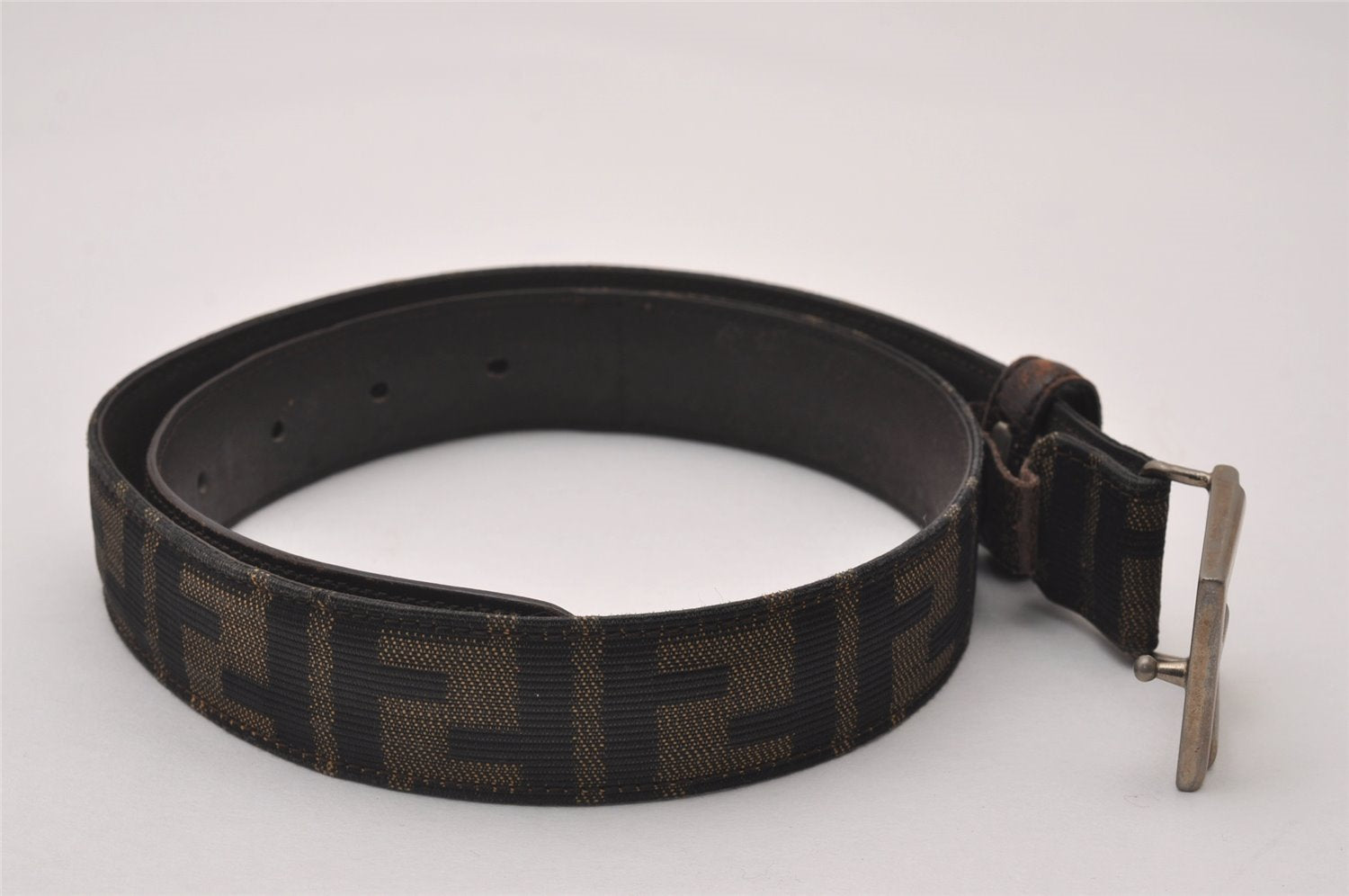 Authentic FENDI Vintage Zucca Belt Canvas Leather 25.2-29.1