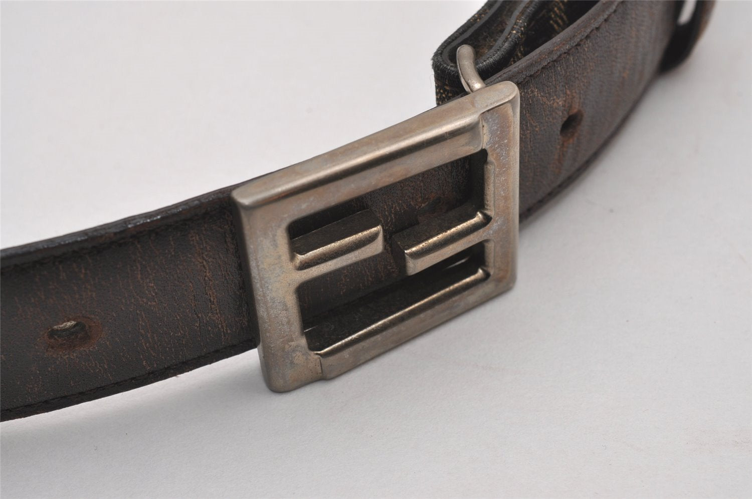 Authentic FENDI Vintage Zucca Belt Canvas Leather 25.2-29.1