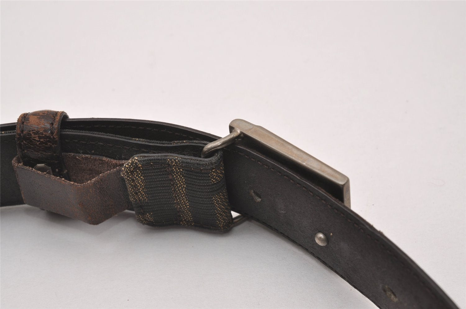 Authentic FENDI Vintage Zucca Belt Canvas Leather 25.2-29.1