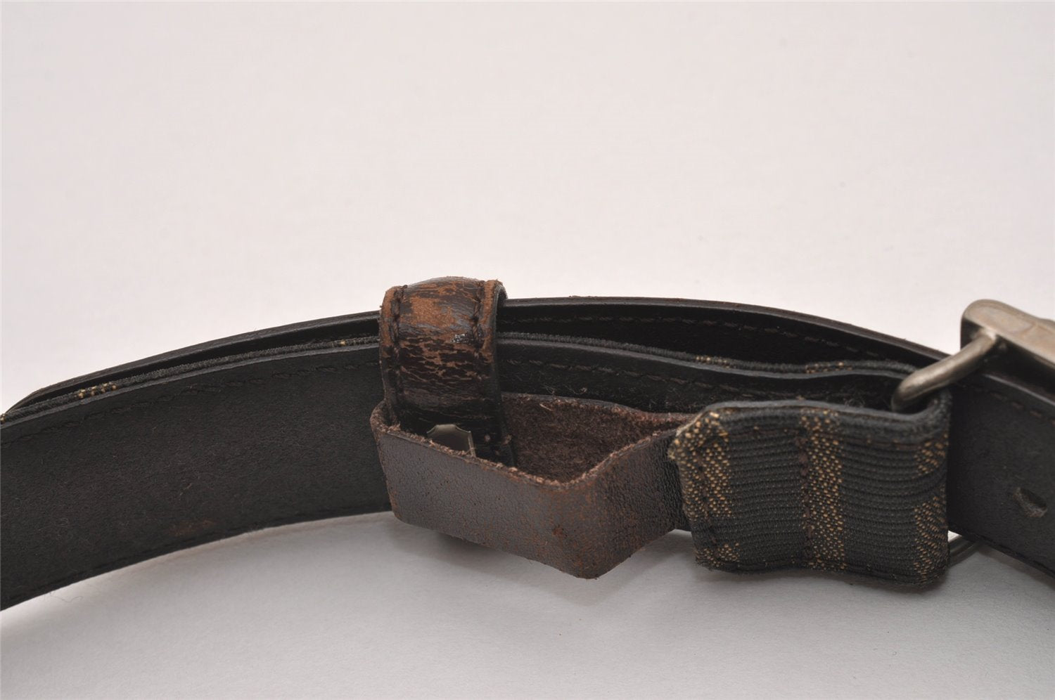 Authentic FENDI Vintage Zucca Belt Canvas Leather 25.2-29.1