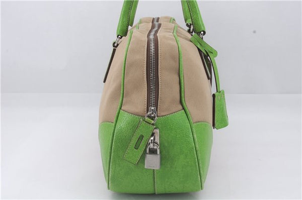 Authentic PRADA Canvas Leather Shoulder Tote Bag Beige Green 5638D