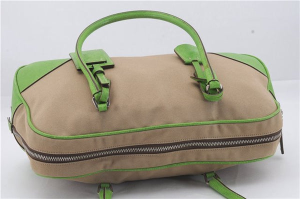 Authentic PRADA Canvas Leather Shoulder Tote Bag Beige Green 5638D