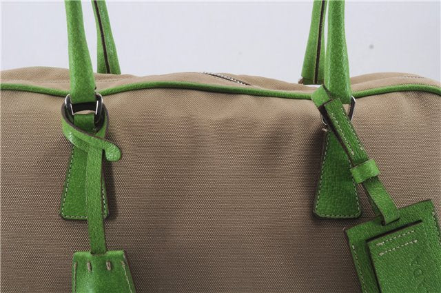 Authentic PRADA Canvas Leather Shoulder Tote Bag Beige Green 5638D