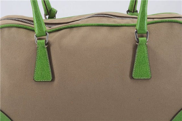 Authentic PRADA Canvas Leather Shoulder Tote Bag Beige Green 5638D