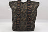 Authentic FENDI Zucca Vintage Tote Hand Bag Nylon Leather Brown Black 5638I