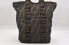 Authentic FENDI Zucca Vintage Tote Hand Bag Nylon Leather Brown Black 5638I