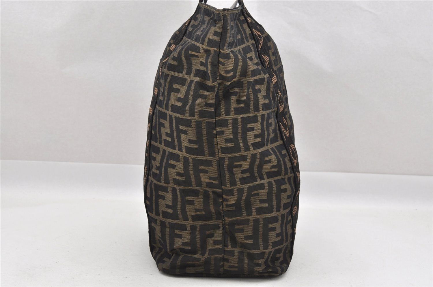 Authentic FENDI Zucca Vintage Tote Hand Bag Nylon Leather Brown Black 5638I