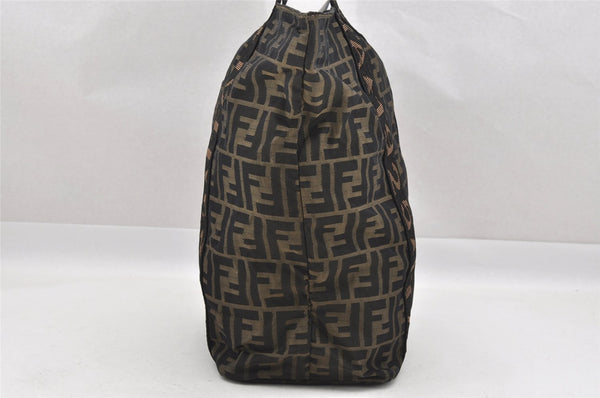 Authentic FENDI Zucca Vintage Tote Hand Bag Nylon Leather Brown Black 5638I
