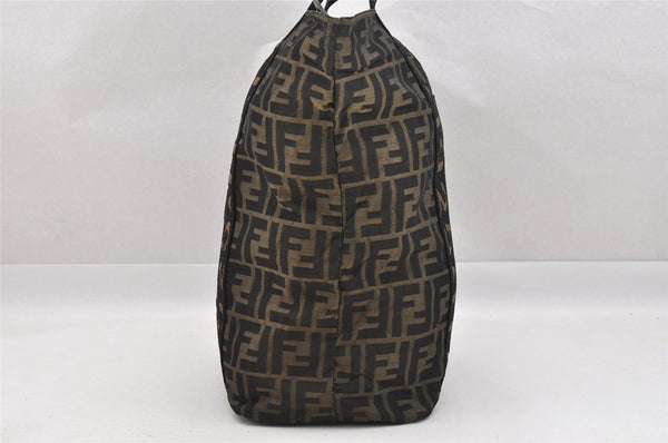 Authentic FENDI Zucca Vintage Tote Hand Bag Nylon Leather Brown Black 5638I