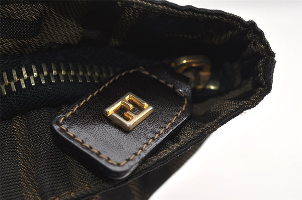 Authentic FENDI Zucca Vintage Tote Hand Bag Nylon Leather Brown Black 5638I