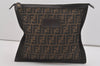 Authentic FENDI Zucca Clutch Hand Bag Purse Nylon Leather Brown Black 5639I