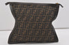 Authentic FENDI Zucca Clutch Hand Bag Purse Nylon Leather Brown Black 5639I