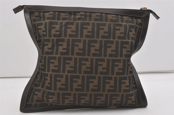 Authentic FENDI Zucca Clutch Hand Bag Purse Nylon Leather Brown Black 5639I