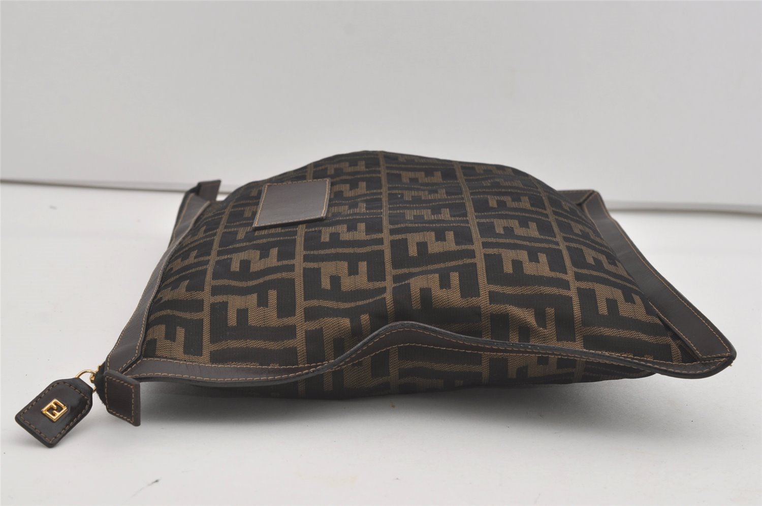 Authentic FENDI Zucca Clutch Hand Bag Purse Nylon Leather Brown Black 5639I
