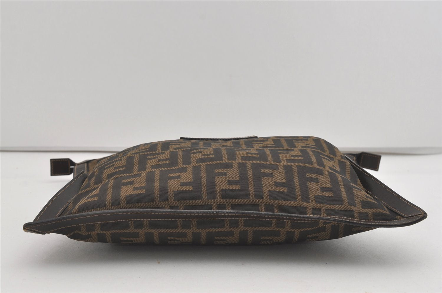 Authentic FENDI Zucca Clutch Hand Bag Purse Nylon Leather Brown Black 5639I