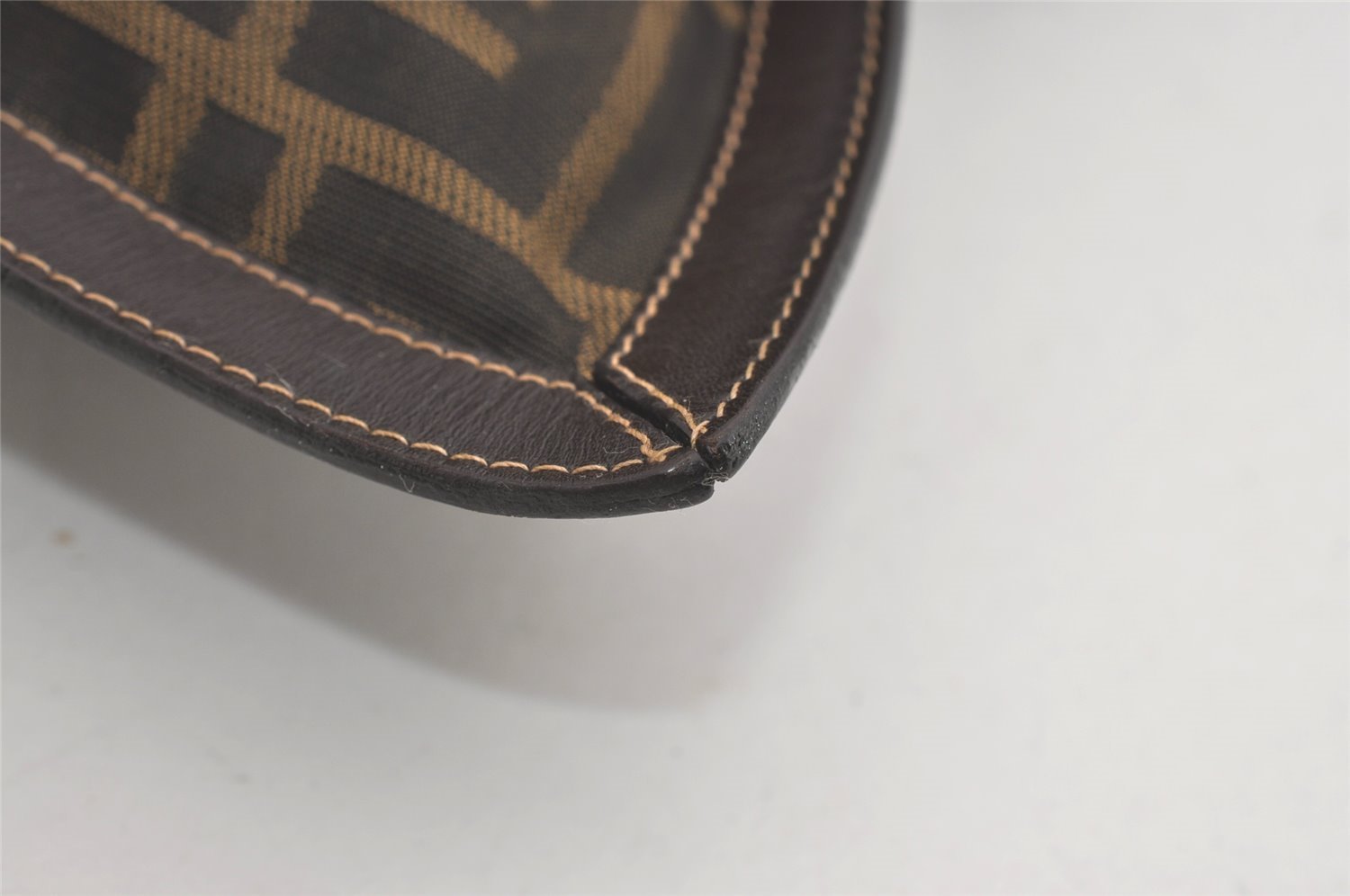 Authentic FENDI Zucca Clutch Hand Bag Purse Nylon Leather Brown Black 5639I