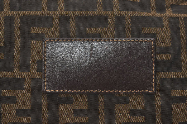 Authentic FENDI Zucca Clutch Hand Bag Purse Nylon Leather Brown Black 5639I