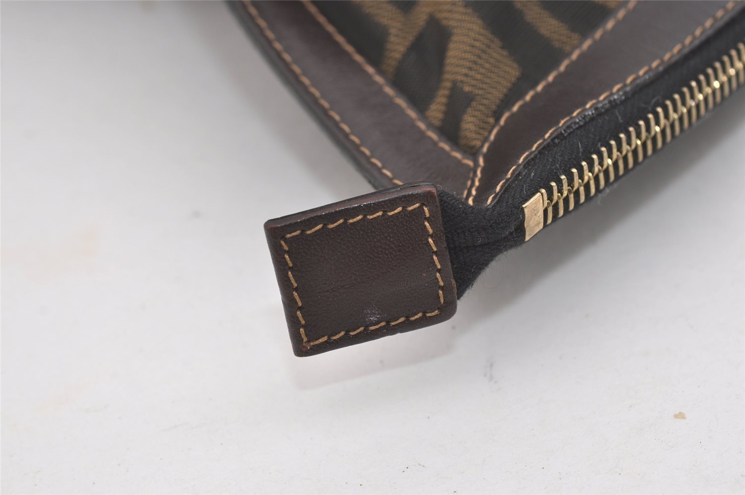 Authentic FENDI Zucca Clutch Hand Bag Purse Nylon Leather Brown Black 5639I