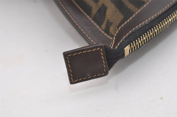 Authentic FENDI Zucca Clutch Hand Bag Purse Nylon Leather Brown Black 5639I