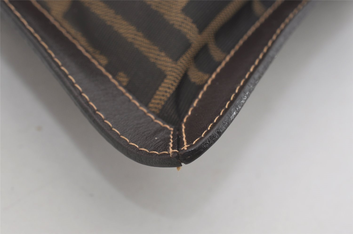 Authentic FENDI Zucca Clutch Hand Bag Purse Nylon Leather Brown Black 5639I