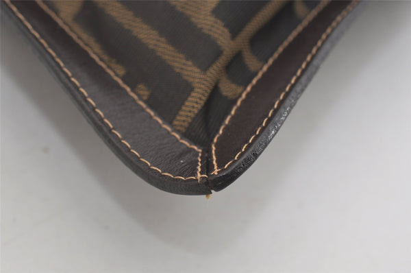 Authentic FENDI Zucca Clutch Hand Bag Purse Nylon Leather Brown Black 5639I