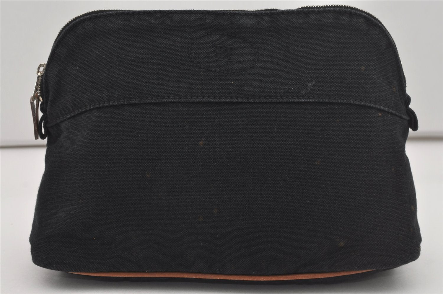 Authentic HERMES Bolide 25 Pouch Cosmetic Canvas Cotton Leather Black 5640I