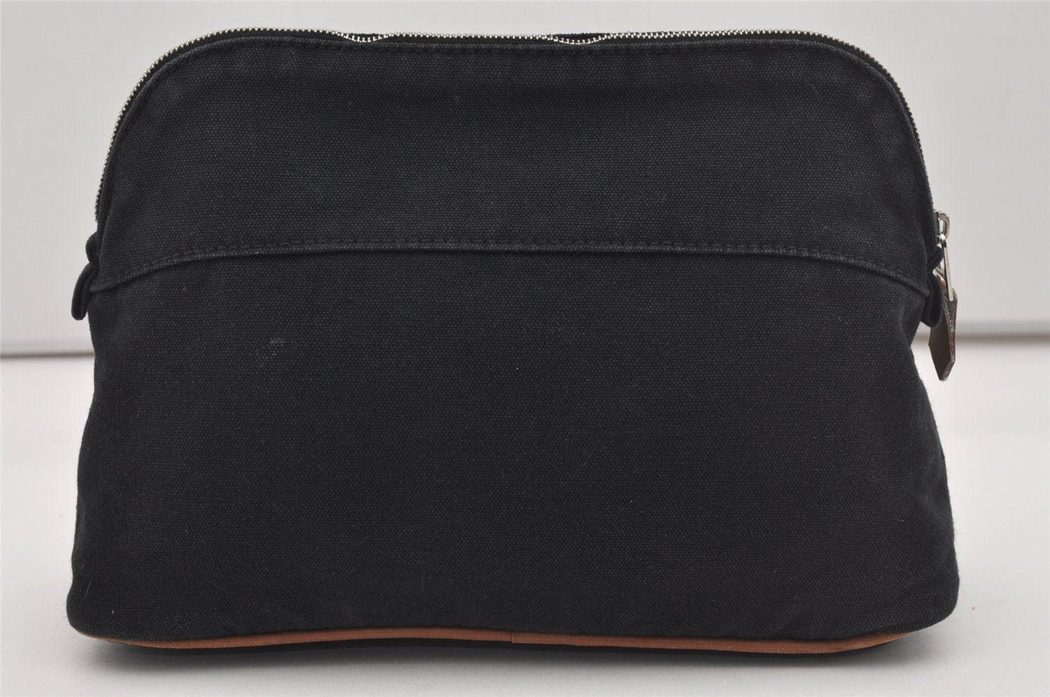 Authentic HERMES Bolide 25 Pouch Cosmetic Canvas Cotton Leather Black 5640I