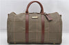 Auth POLO Ralph Lauren Vintage Check PVC Leather Travel Boston Bag Brown 5642D