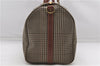 Auth POLO Ralph Lauren Vintage Check PVC Leather Travel Boston Bag Brown 5642D