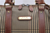 Auth POLO Ralph Lauren Vintage Check PVC Leather Travel Boston Bag Brown 5642D