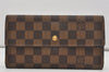 Authentic Louis Vuitton Damier Porte Tresor International Wallet N61215 LV 5645I