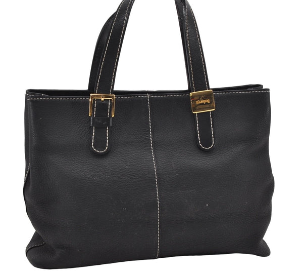 Authentic Burberrys Vintage Leather Shoulder Tote Hand Bag Purse Black 5646D