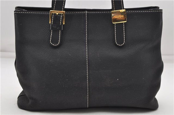 Authentic Burberrys Vintage Leather Shoulder Tote Hand Bag Purse Black 5646D