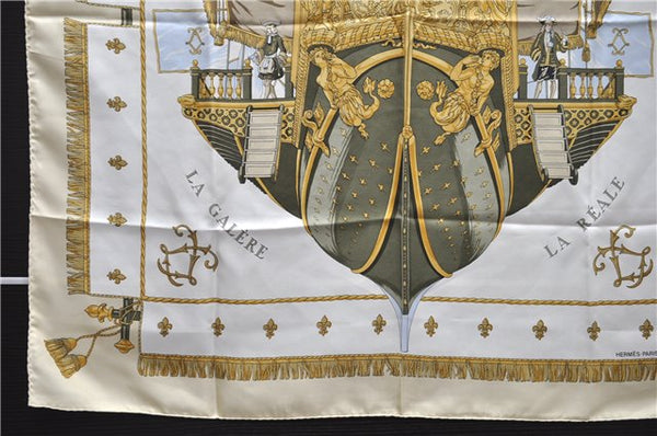 Authentic HERMES Carre 90 Scarf "VUE DU CAROSSE DE LA GALERE" Silk Beige 5650D
