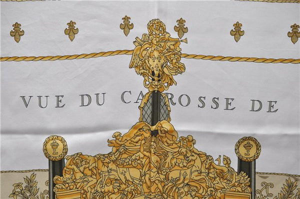Authentic HERMES Carre 90 Scarf "VUE DU CAROSSE DE LA GALERE" Silk Beige 5650D