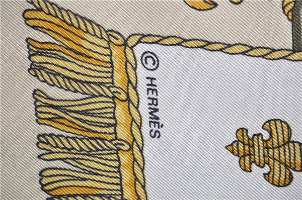 Authentic HERMES Carre 90 Scarf "VUE DU CAROSSE DE LA GALERE" Silk Beige 5650D