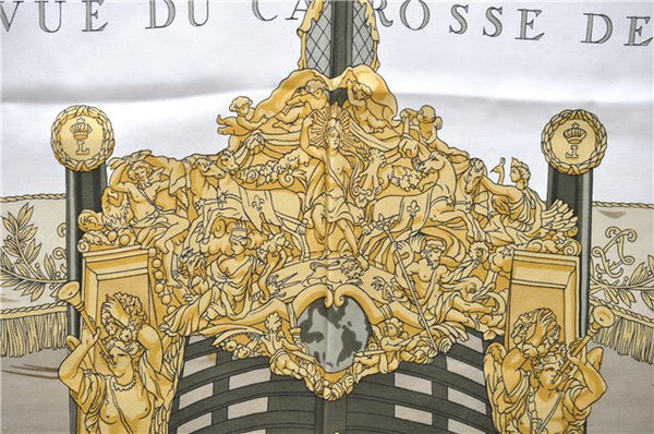 Authentic HERMES Carre 90 Scarf "VUE DU CAROSSE DE LA GALERE" Silk Beige 5650D