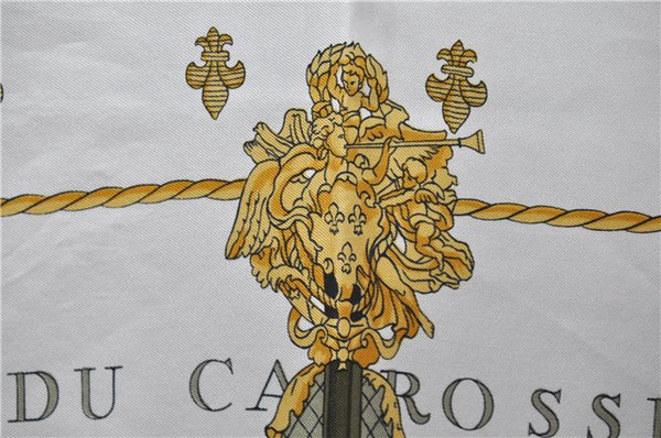 Authentic HERMES Carre 90 Scarf "VUE DU CAROSSE DE LA GALERE" Silk Beige 5650D