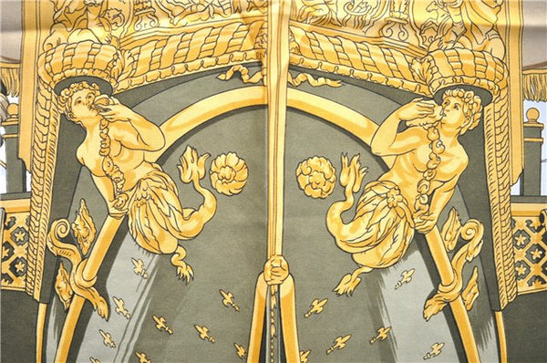 Authentic HERMES Carre 90 Scarf "VUE DU CAROSSE DE LA GALERE" Silk Beige 5650D