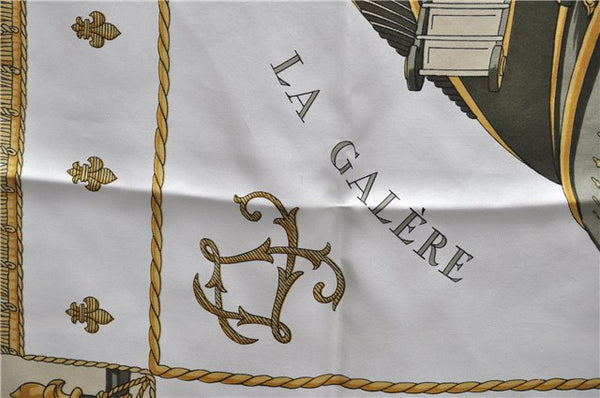 Authentic HERMES Carre 90 Scarf "VUE DU CAROSSE DE LA GALERE" Silk Beige 5650D