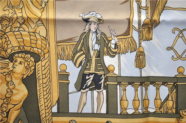 Authentic HERMES Carre 90 Scarf "VUE DU CAROSSE DE LA GALERE" Silk Beige 5650D