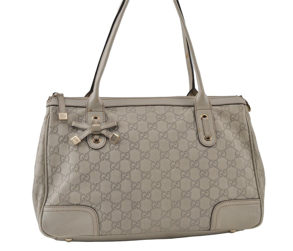 Authentic GUCCI Guccissima Princy Tote Bag GG Leather 177052 White 5651I