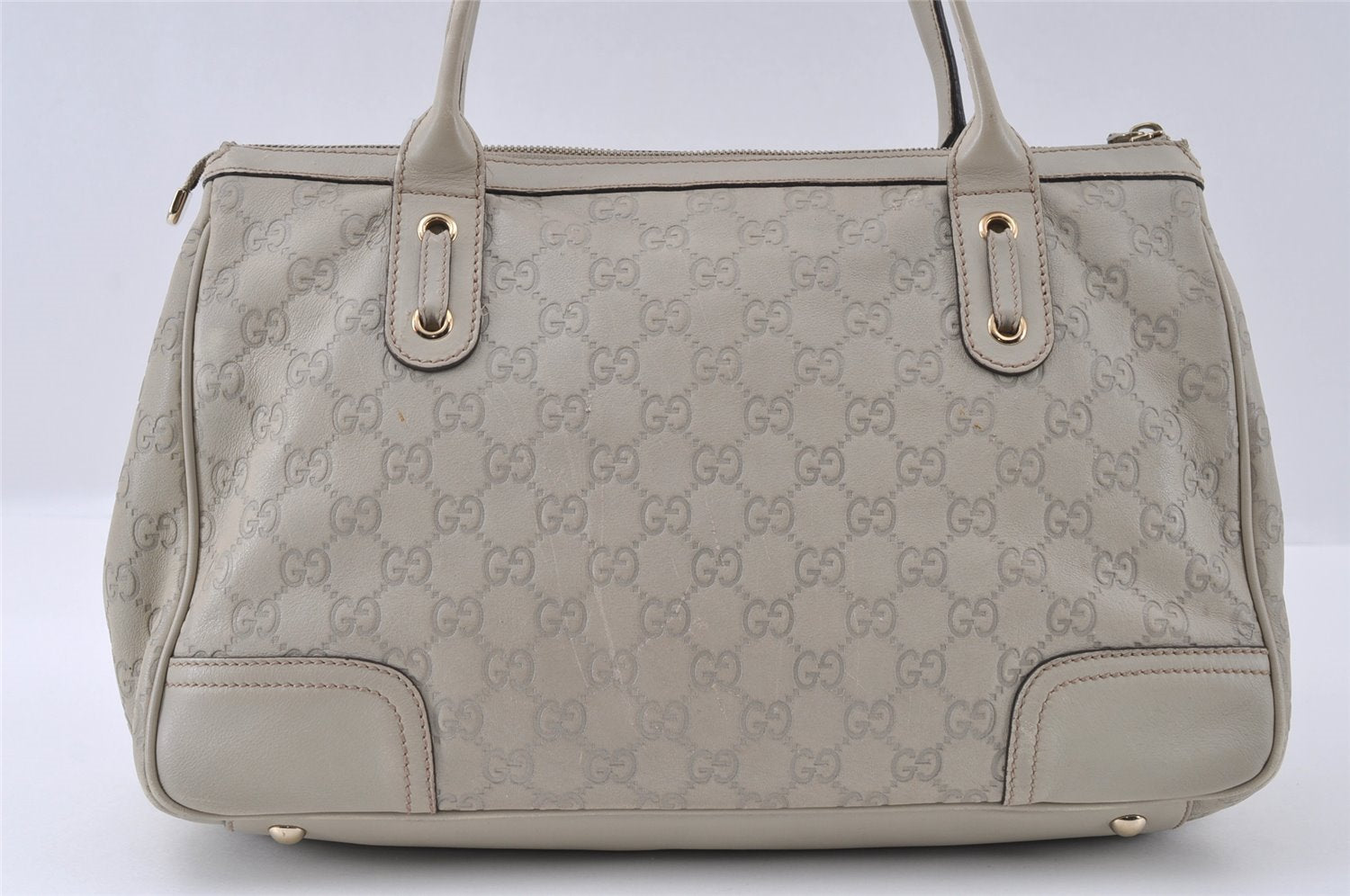 Authentic GUCCI Guccissima Princy Tote Bag GG Leather 177052 White 5651I